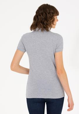Kadın Gri Melanj Basic Polo Yaka Tişört - 50262698168