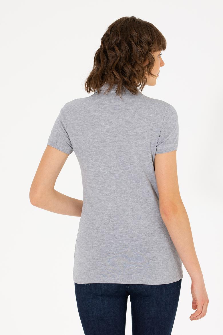 Kadın Gri Melanj Basic Polo Yaka Tişört - 50262698168