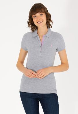 Kadın Gri Melanj Basic Polo Yaka Tişört - 50262698168
