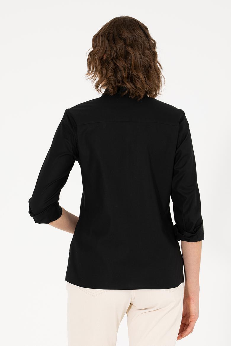 Kadın Siyah Uzun Kollu Basic Gömlek - 50262849032
