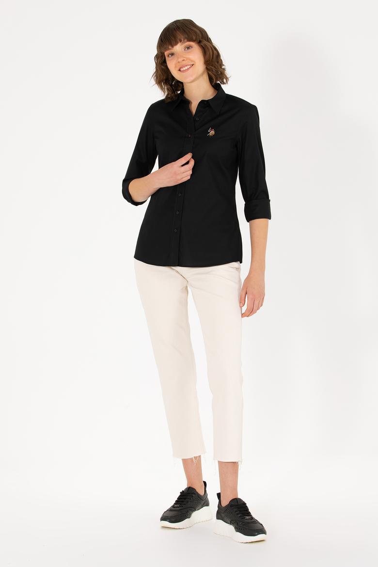 Kadın Siyah Uzun Kollu Basic Gömlek - 50262849032