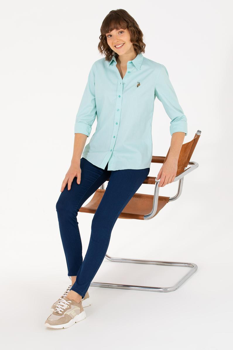 Kadın Mint Uzun Kollu Basic Gömlek