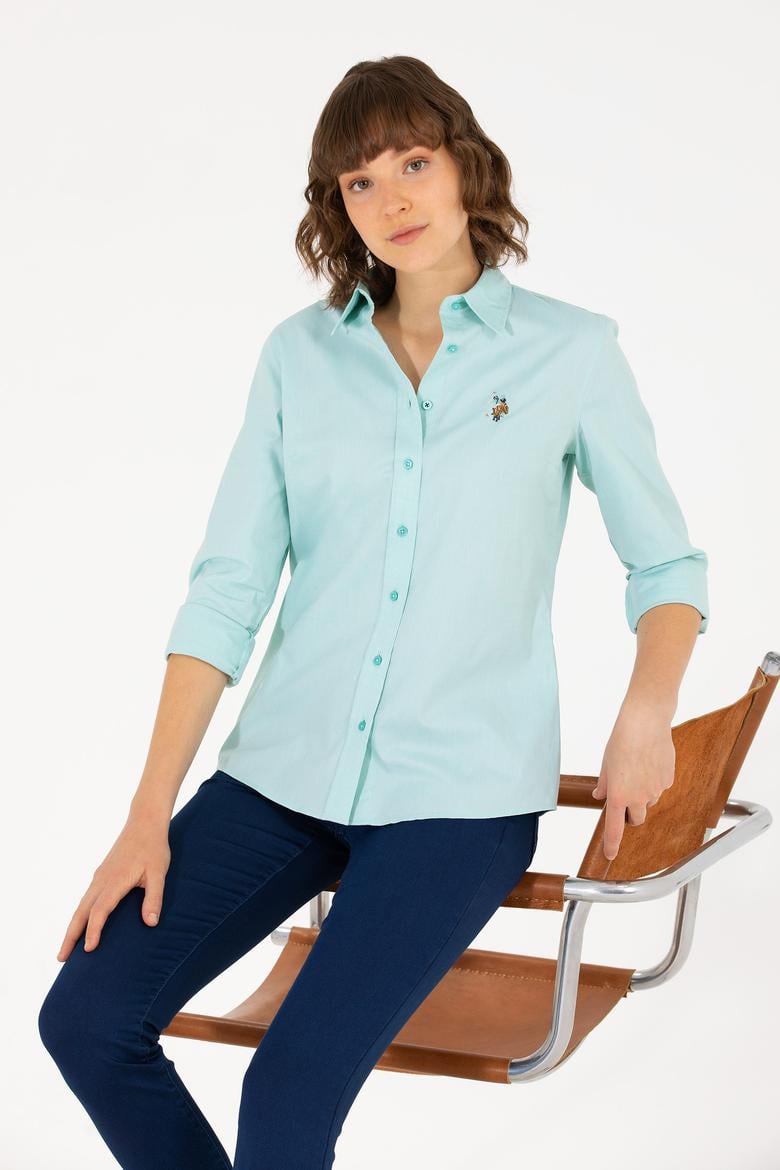 Kadın Mint Uzun Kollu Basic Gömlek
