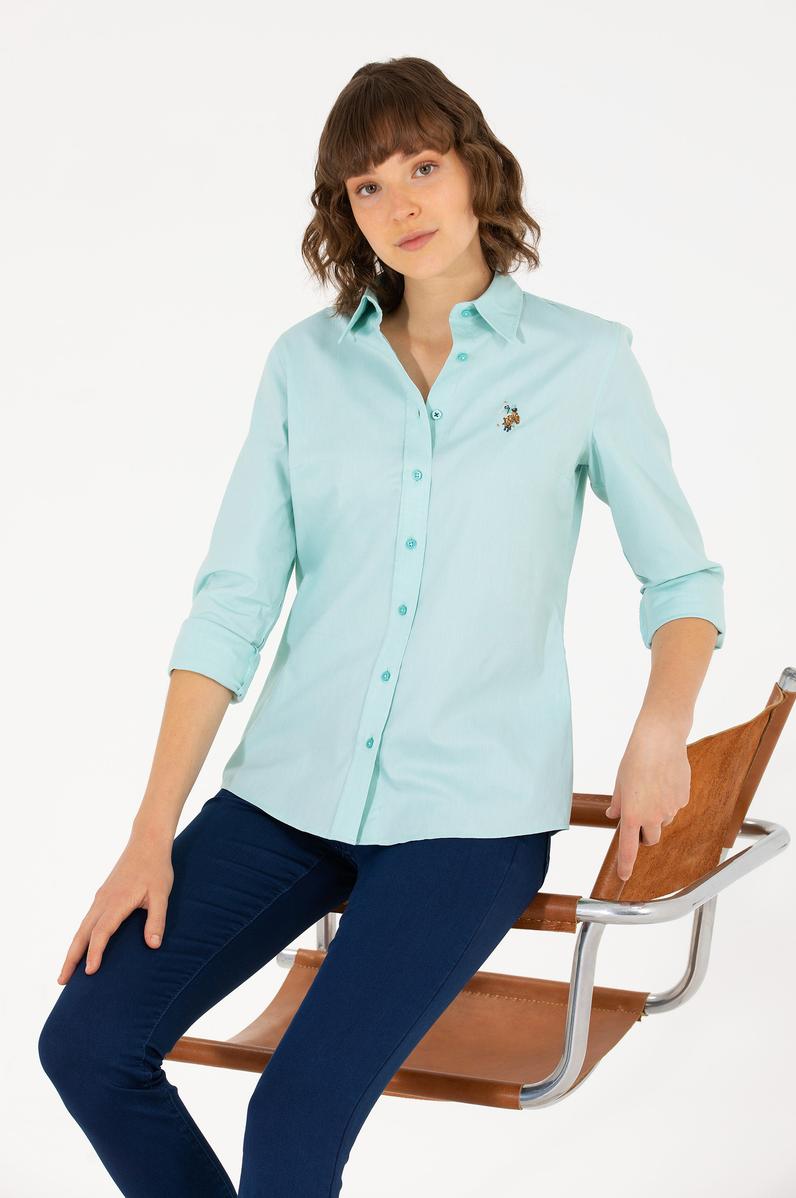 Kadın Mint Uzun Kollu Basic Gömlek