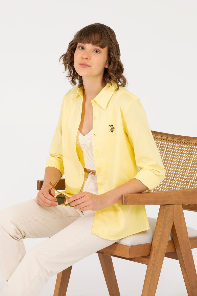 Kadın Açık Sarı Uzun Kollu Basic Gömlek