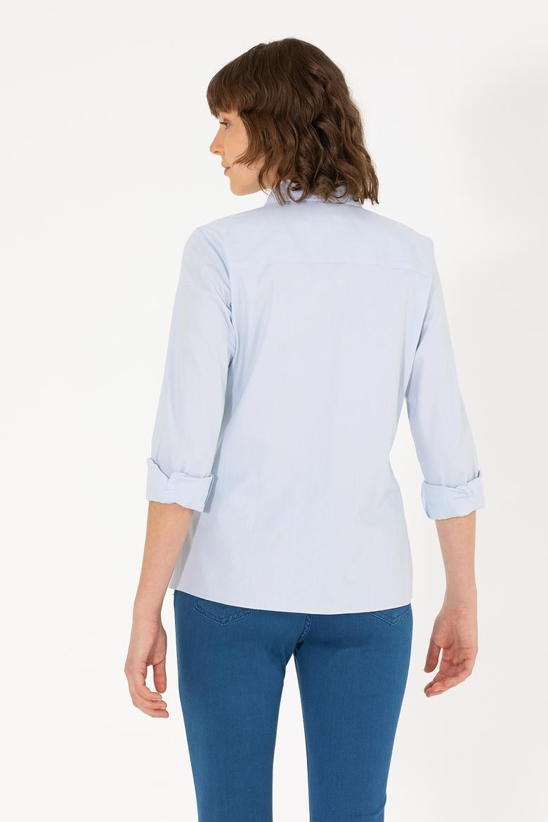 Kadın Açık Mavi Uzun Kollu Basic Gömlek - 50262851014