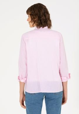 Kadın Manolya Keten Görünümlü Uzun Kollu Basic Gömlek - 50262873051