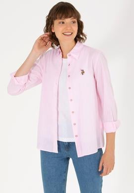 Kadın Manolya Keten Görünümlü Uzun Kollu Basic Gömlek - 50262873051