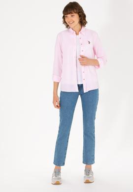 Kadın Manolya Keten Görünümlü Uzun Kollu Basic Gömlek - 50262873051