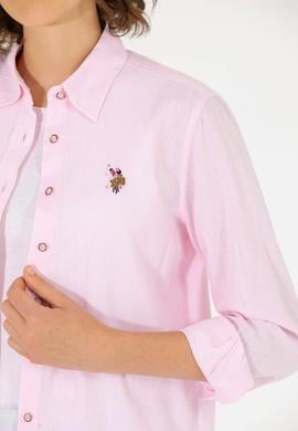 Kadın Manolya Keten Görünümlü Uzun Kollu Basic Gömlek - 50262873051