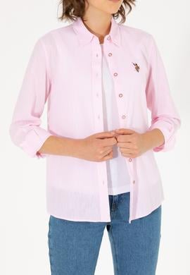 Kadın Manolya Keten Görünümlü Uzun Kollu Basic Gömlek - 50262873051