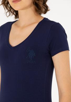 Kadın Lacivert V Yaka Basic Tişört - 50263976014