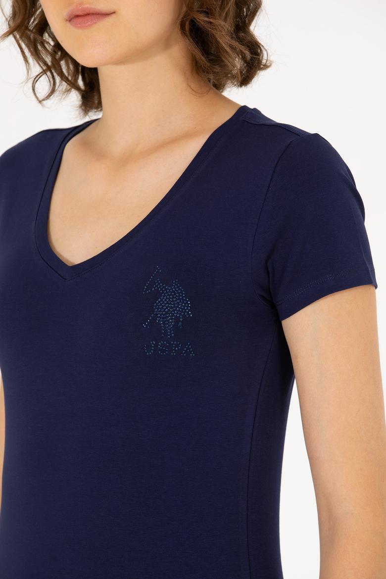 Kadın Lacivert V Yaka Basic Tişört - 50263976014