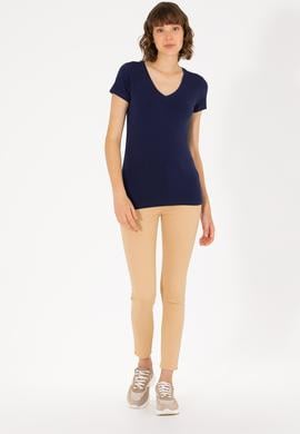 Kadın Lacivert V Yaka Basic Tişört - 50263976014