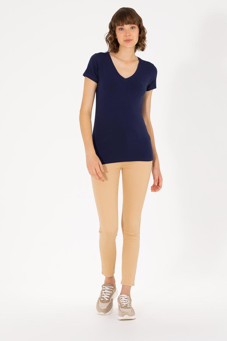 Kadın Lacivert V Yaka Basic Tişört - 50263976014
