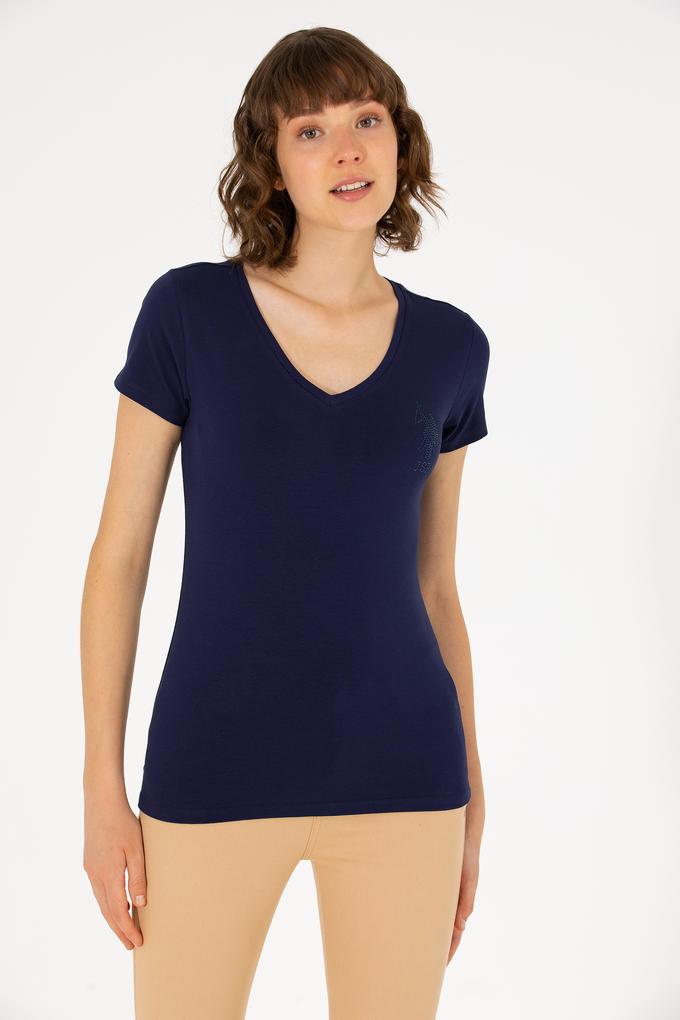 Kadın Lacivert V Yaka Basic Tişört