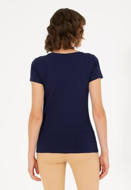 Kadın Lacivert V Yaka Basic Tişört - 50263976014