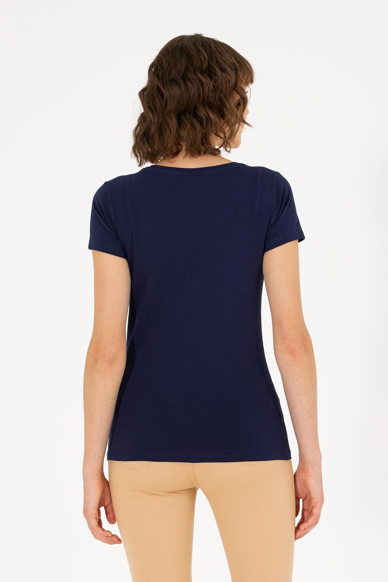 Kadın Lacivert V Yaka Basic Tişört - 50263976014