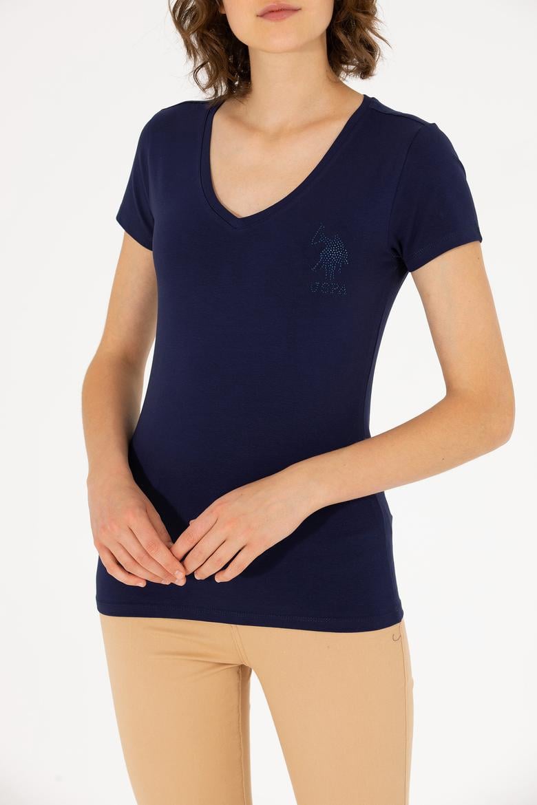 Kadın Lacivert V Yaka Basic Tişört - 50263976014
