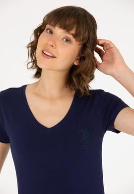 Kadın Lacivert V Yaka Basic Tişört - 50263976014