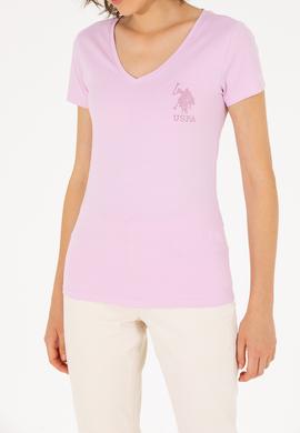 Kadın Manolya V Yaka Basic Tişört - 50263976034