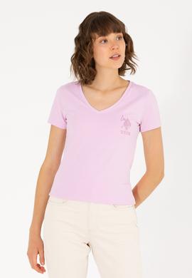 Kadın Manolya V Yaka Basic Tişört - 50263976034