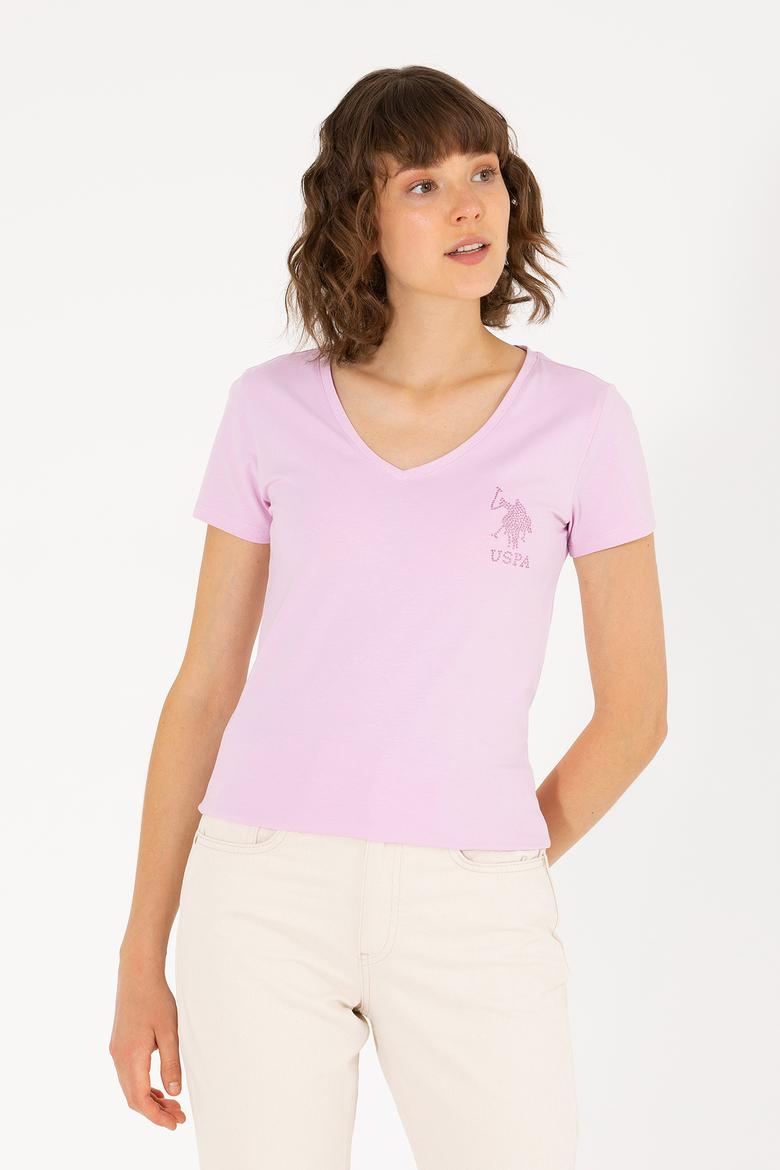 Kadın Manolya V Yaka Basic Tişört