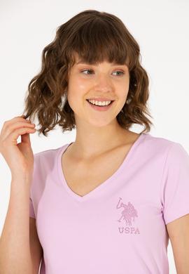 Kadın Manolya V Yaka Basic Tişört - 50263976034