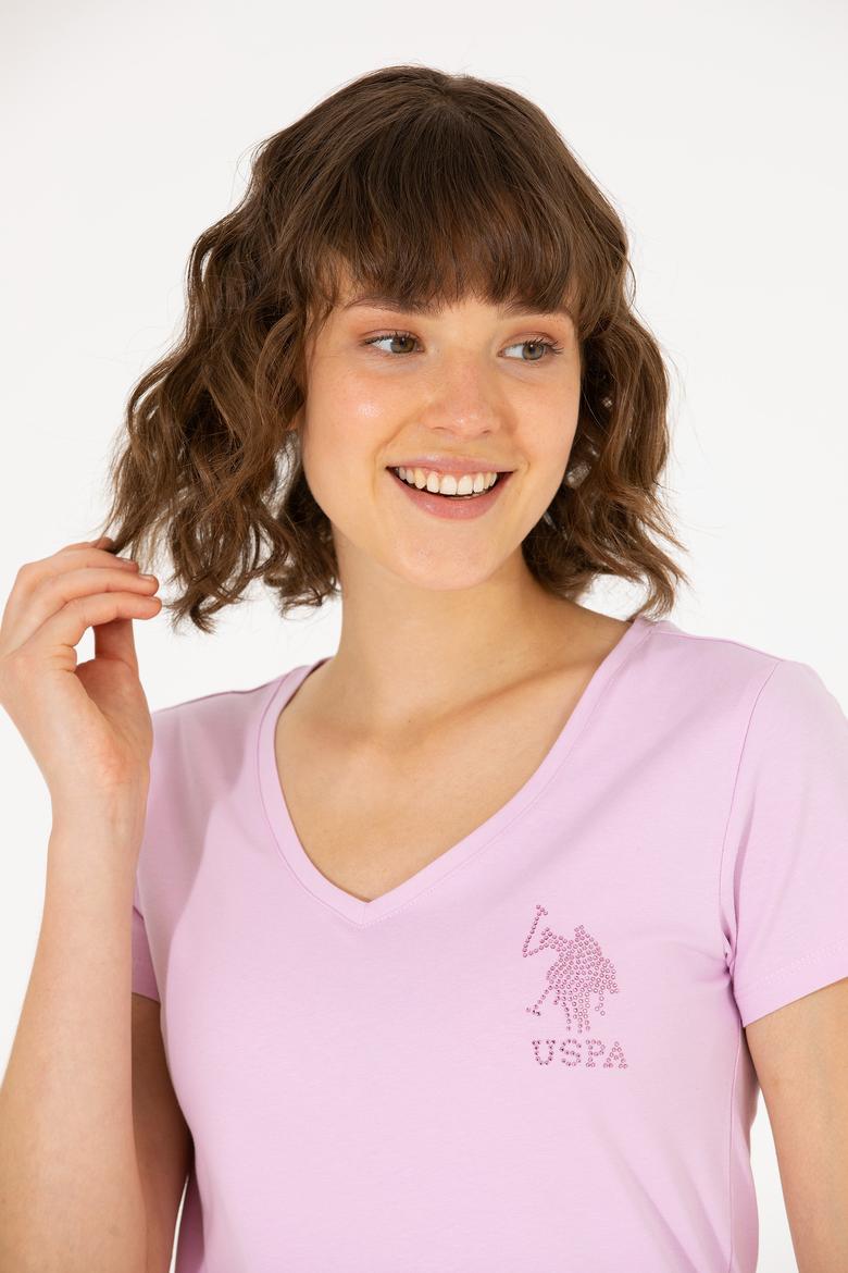 Kadın Manolya V Yaka Basic Tişört - 50263976034