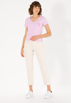 Kadın Manolya V Yaka Basic Tişört - 50263976034