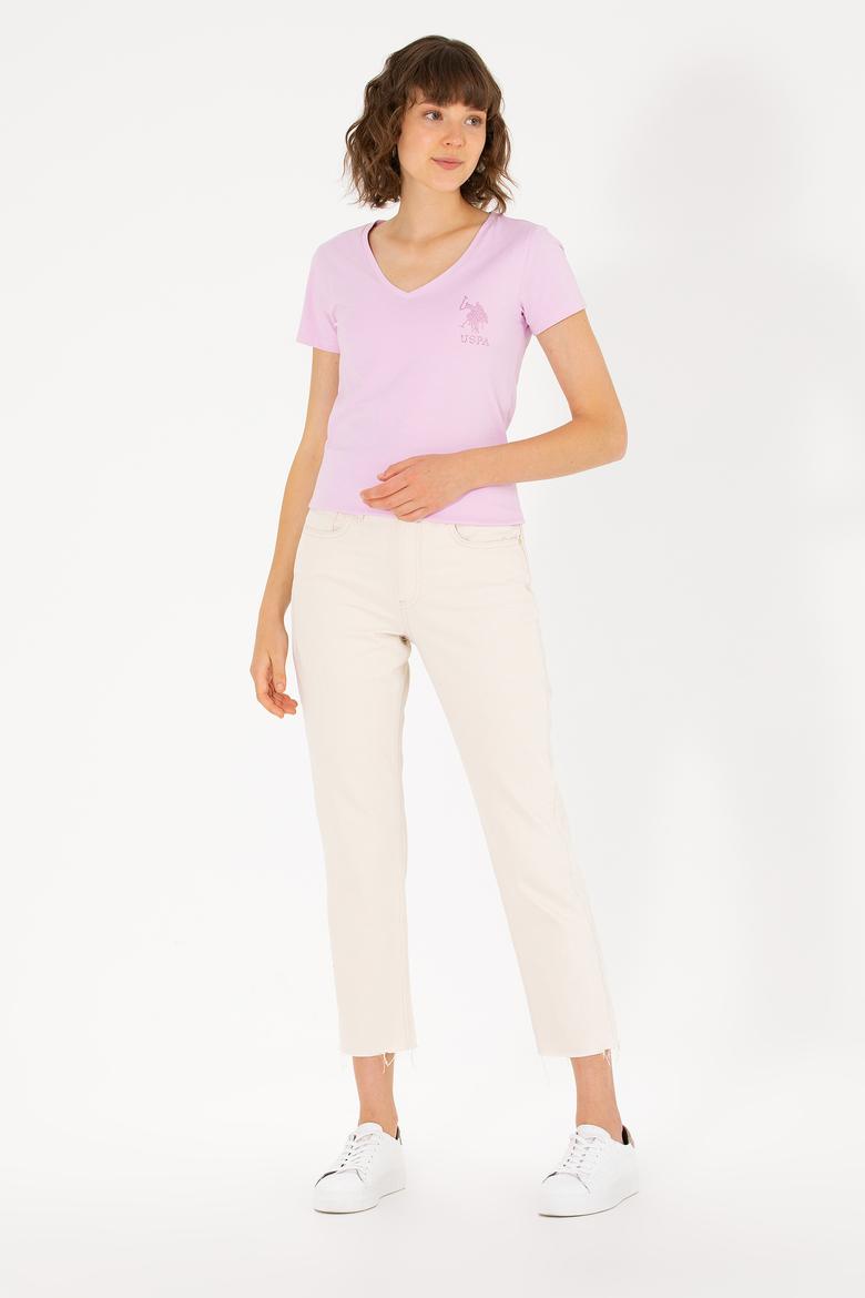 Kadın Manolya V Yaka Basic Tişört - 50263976034