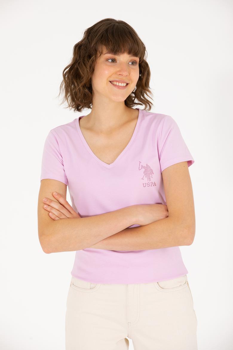 Kadın Manolya V Yaka Basic Tişört - 50263976034