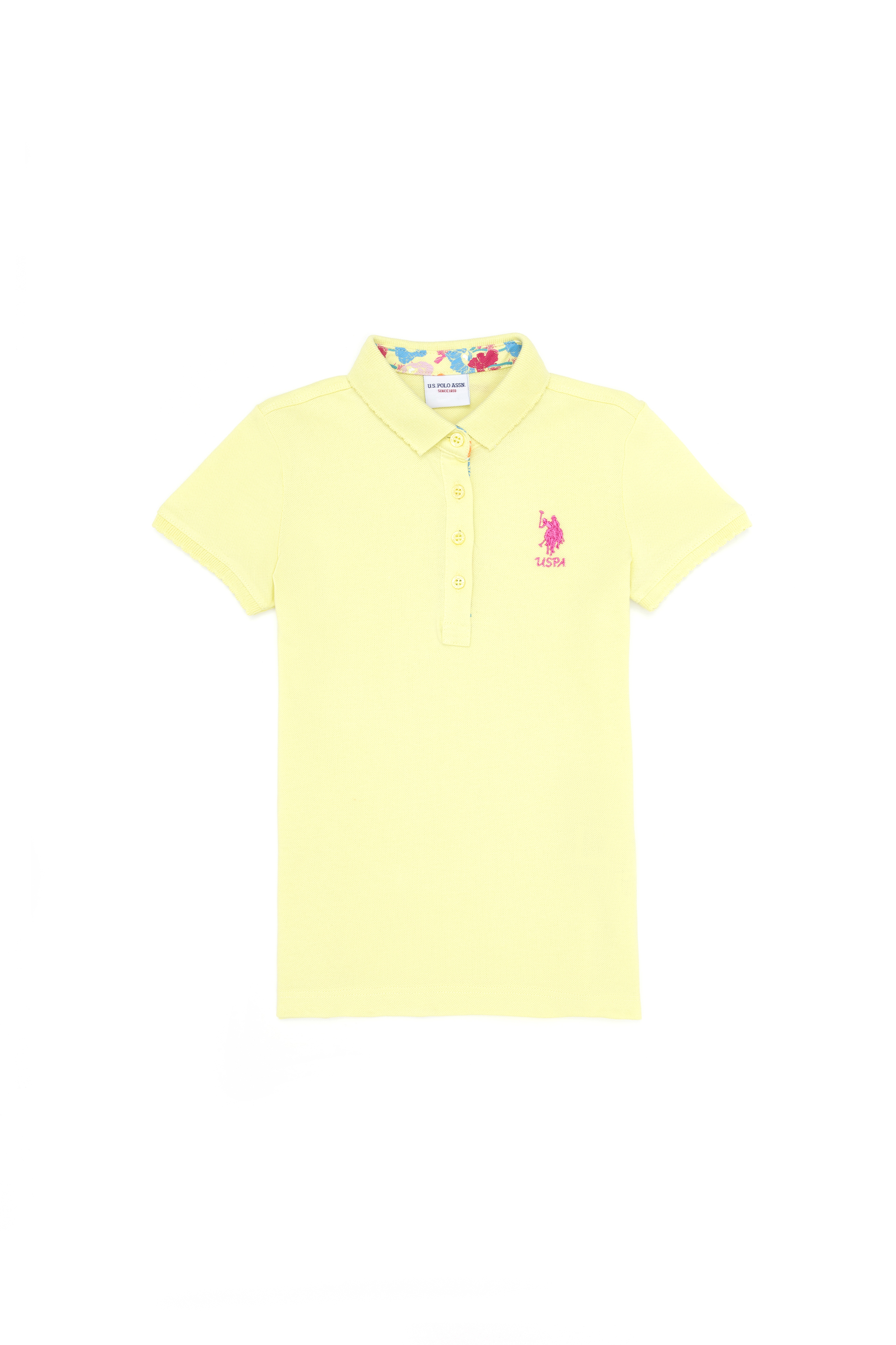 Kız Çocuk Açık Sarı Basic Polo Yaka Tişört