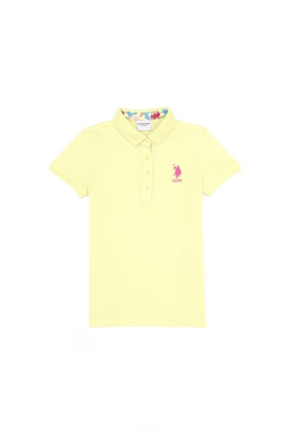 Kız Çocuk Açık Sarı Basic Polo Yaka Tişört