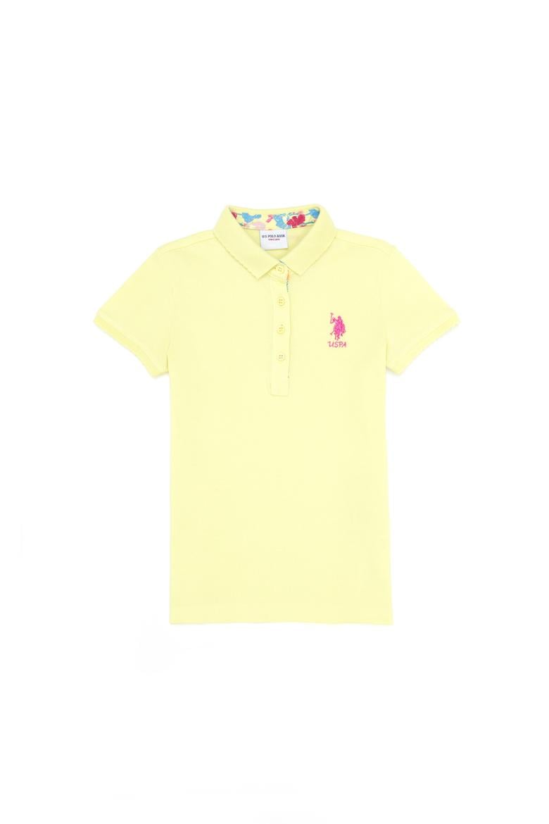 Kız Çocuk Açık Sarı Basic Polo Yaka Tişört