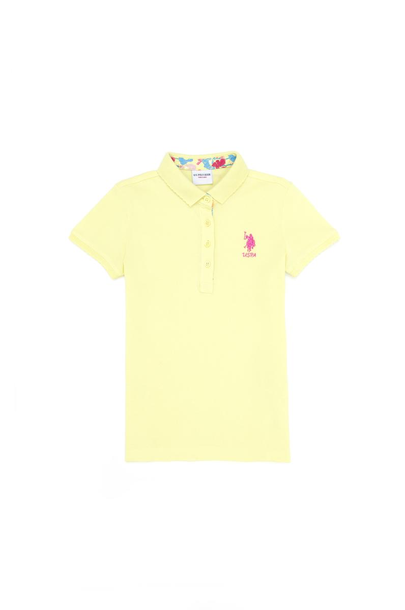 Kız Çocuk Açık Sarı Basic Polo Yaka Tişört