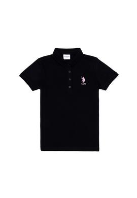 Kız Çocuk Siyah Basic Polo Yaka Tişört - 50265668159