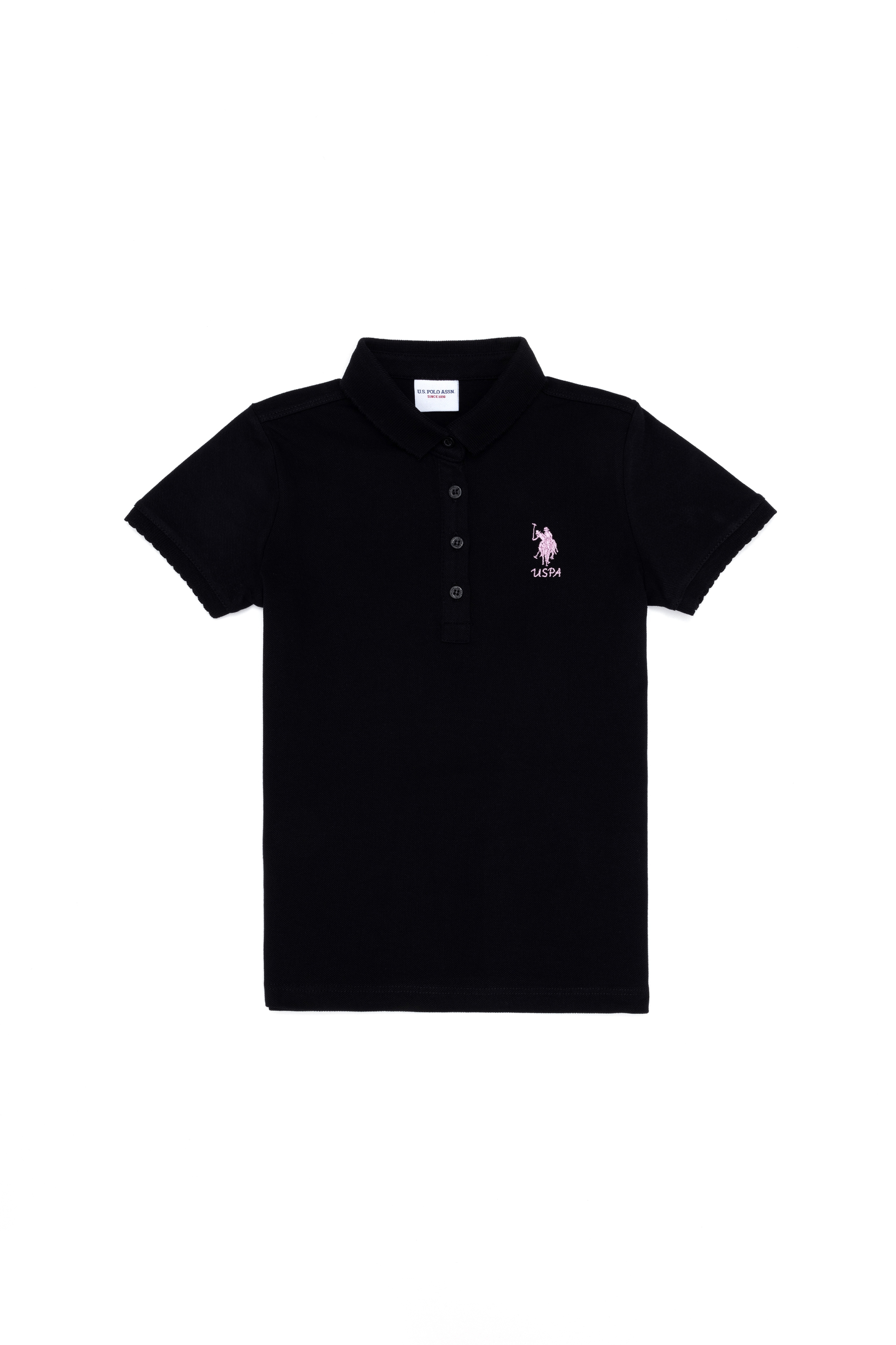 Kız Çocuk Siyah Basic Polo Yaka Tişört - Image 1