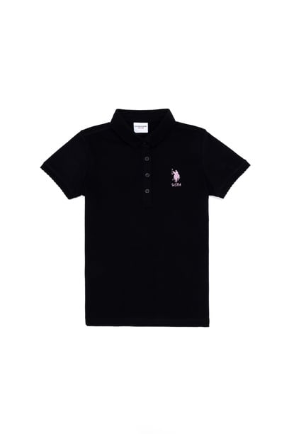 Kız Çocuk Siyah Basic Polo Yaka Tişört