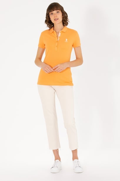 Kadın Turuncu Basic Polo Yaka Tişört