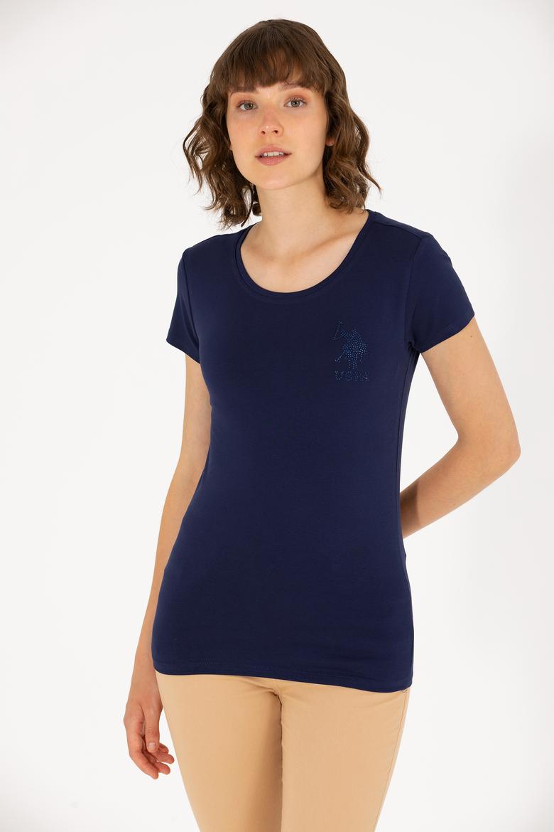 Kadın Lacivert Bisiklet Yaka Basic Tişört - 50270493013