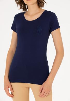 Kadın Lacivert Bisiklet Yaka Basic Tişört - 50270493013
