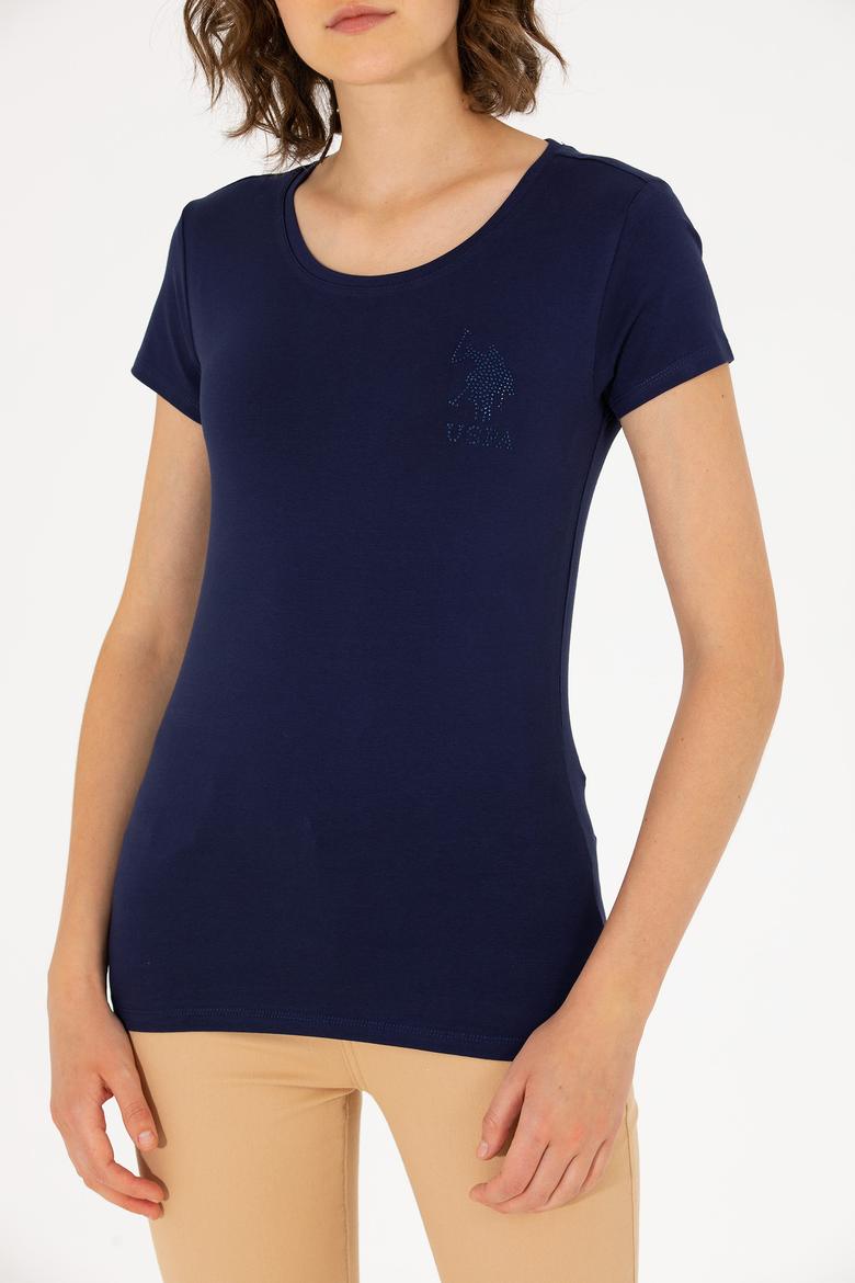 Kadın Lacivert Bisiklet Yaka Basic Tişört - 50270493013
