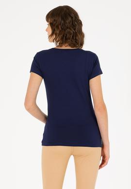Kadın Lacivert Bisiklet Yaka Basic Tişört - 50270493013