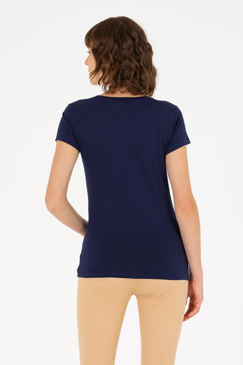 Kadın Lacivert Bisiklet Yaka Basic Tişört - 50270493013