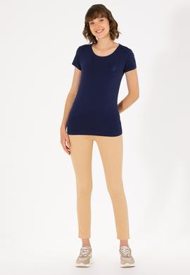 Kadın Lacivert Bisiklet Yaka Basic Tişört - 50270493013