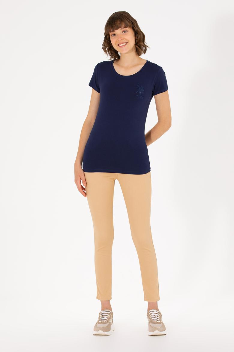 Kadın Lacivert Bisiklet Yaka Basic Tişört - 50270493013