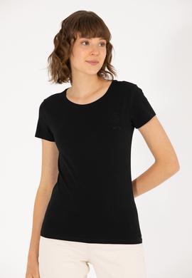 Kadın Siyah Bisiklet Yaka Basic Tişört - 50270493020