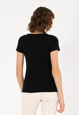 Kadın Siyah Bisiklet Yaka Basic Tişört - 50270493020