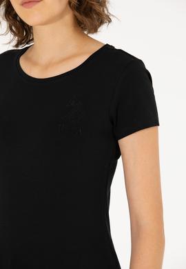 Kadın Siyah Bisiklet Yaka Basic Tişört - 50270493020